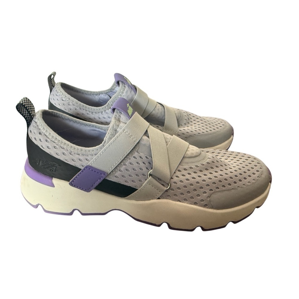 Avia Adjustable Memory Foam Light Gray Sneakers with Purple Highlights-Size 9 - Picture 2 of 11